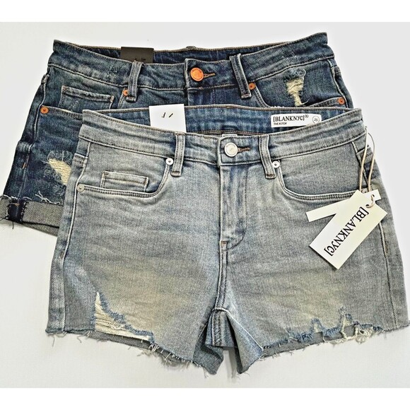 Blank NYC Womens‎ Denim Jean Shorts SIZE 25 BUNDLE Distressed Raw Hem 2 PAIR! - Picture 1 of 16
